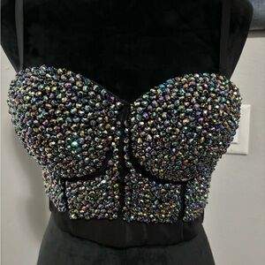 Multicolor Rhinestone Bustier Top
